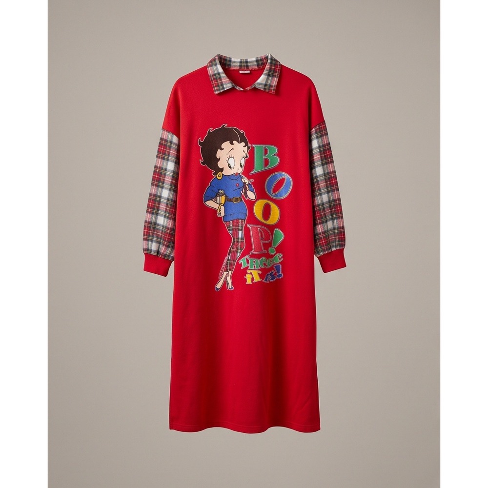 Vintage Looney Tunes XL Betty Boop Plaid Sleeve Nightgown 1994 Sleep‎ Dress HOLE